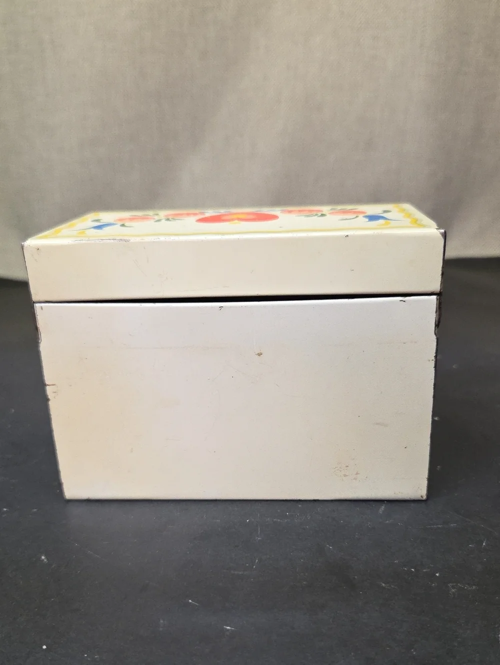 Vtg 1960s Ohio Art Co. Tin Recipe Box Folk Art Floral , Blue Metal Napkin Holder